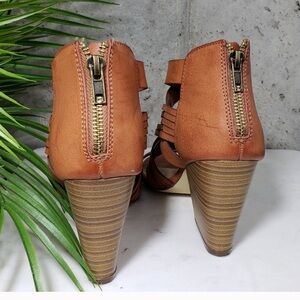 JustFab Tan Heeled Sandals with Zipper